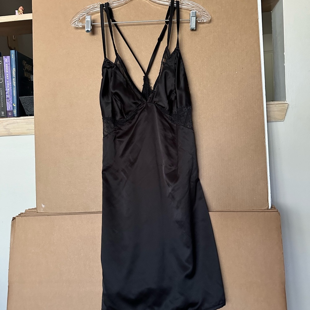 Vintage Black Silk Slip Mini Dress